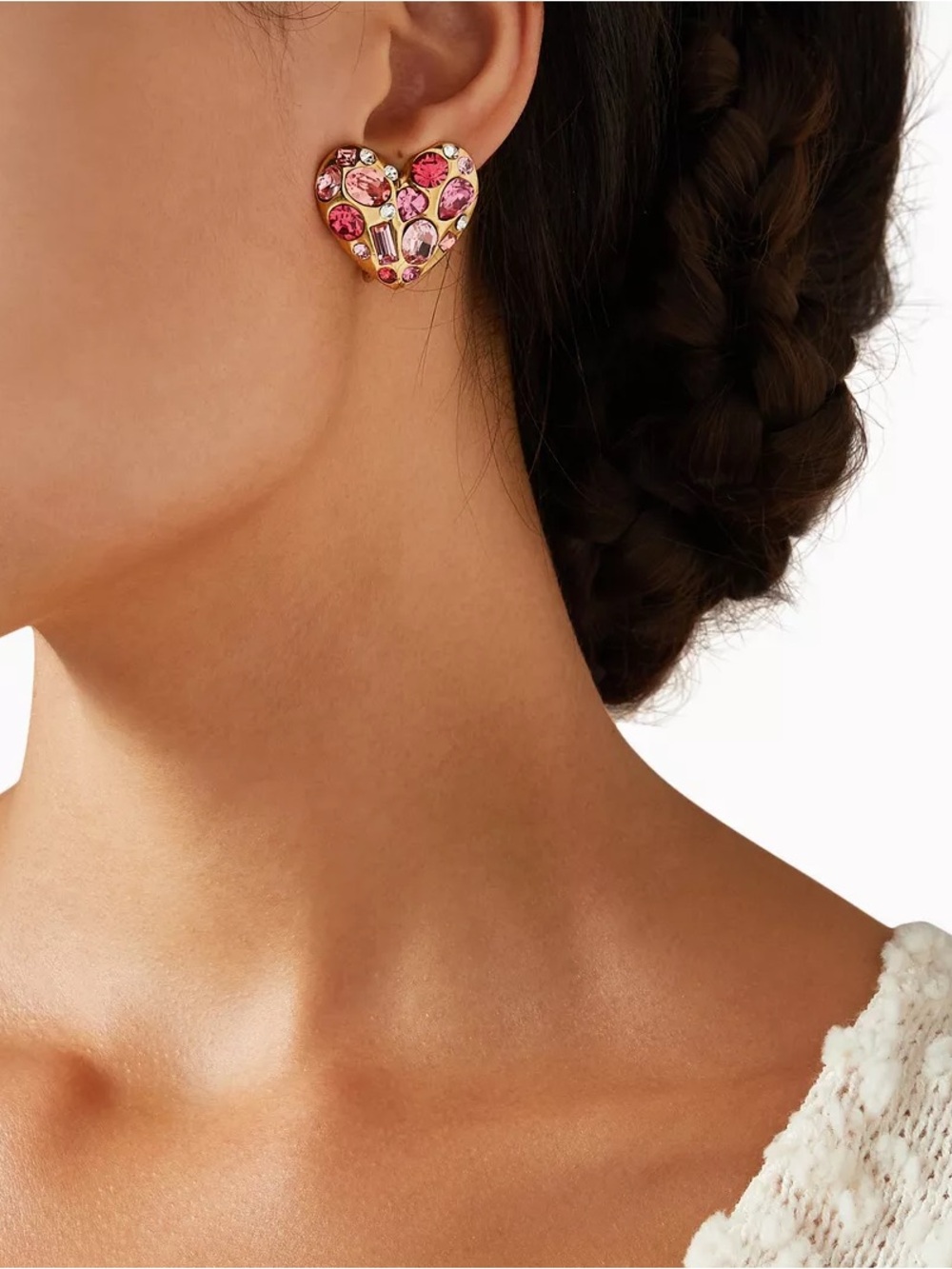 Oscar de la Renta Gemstone Heart Clip-on Earrings in Metal